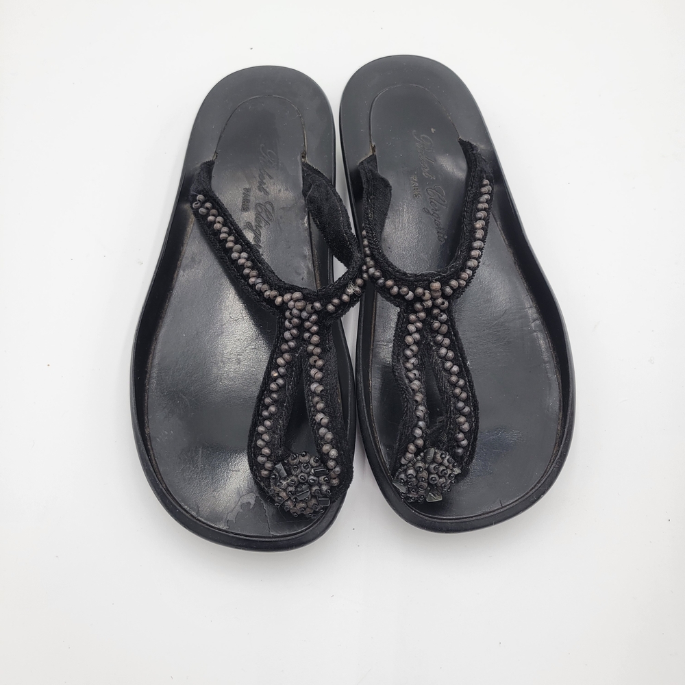 ROBERT CLERGERIE Paris Black Beaded Thong Sandals size 6.5 US